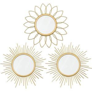 3 Pack Gold Mirrors for Wall Metal Sunburst Wall Mirrors Home Décor Decorative